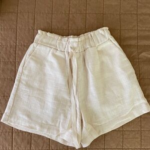 High Waist Cream Shorts with Elastic Waistband